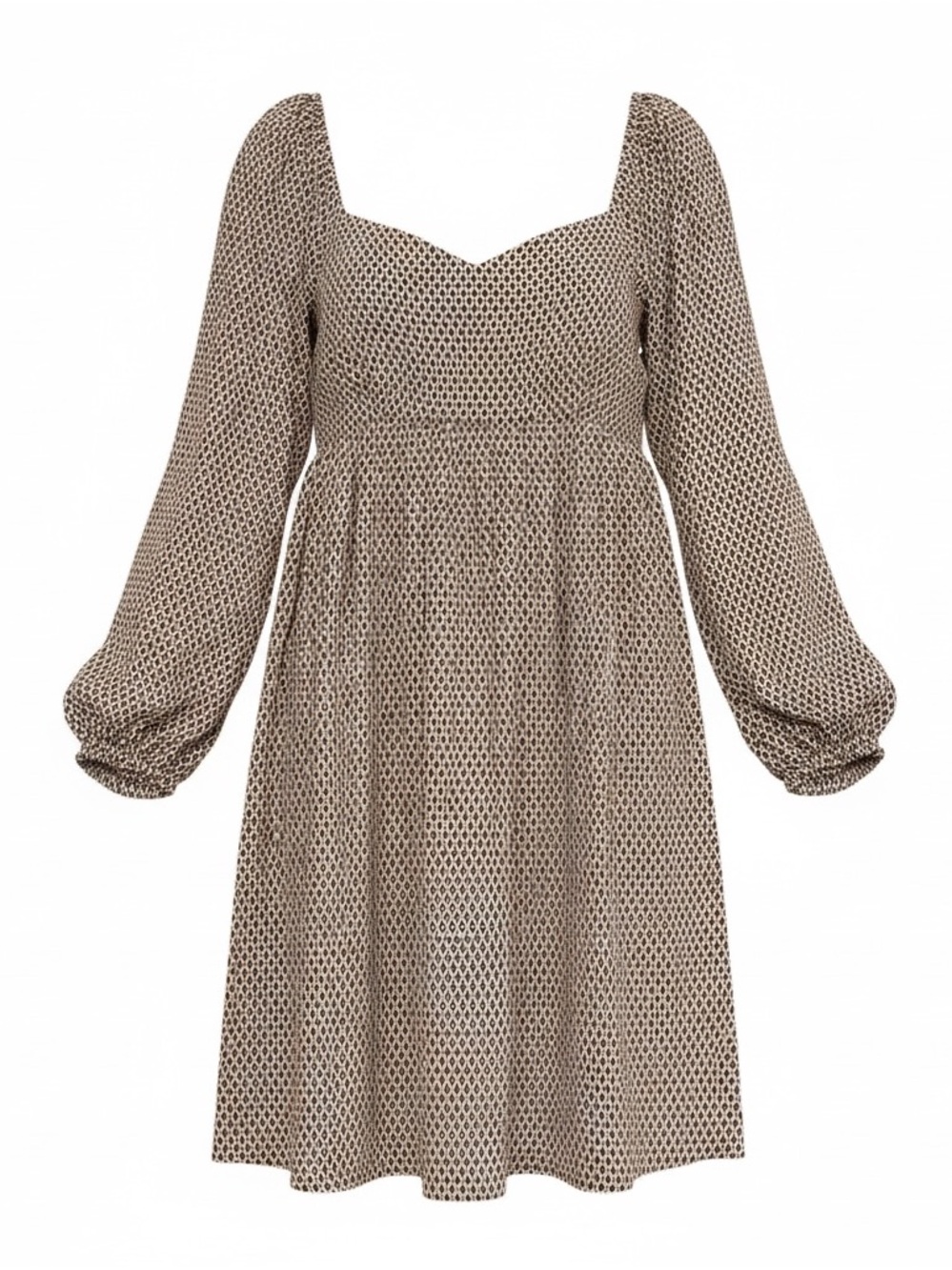 Abercrombie & Fitch Brown Geometric Long-Sleeve Babydoll Mini Dress LARGE PETITE